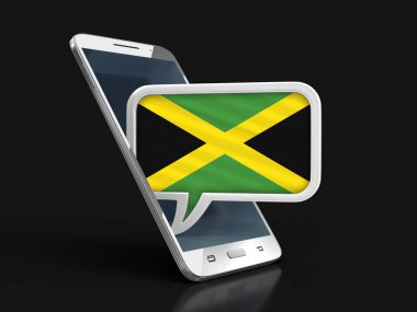 Dokunmatik ekran smartphone ve Jamaika bayrak ile konuşma balonu. Görüntü kırpma yolu ile