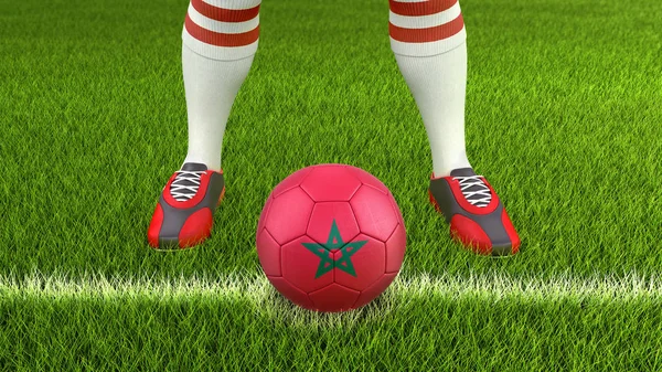 Man and soccer ball  with Moroccan flag