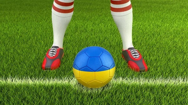 Man Soccer Ball Ukrainian Flag — Stock Photo, Image