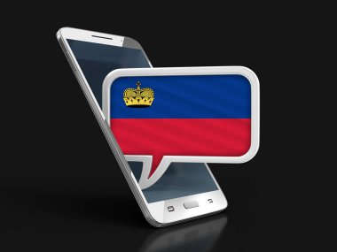Dokunmatik ekran smartphone ve Lihtenştayn bayrağı ile konuşma balonu. Görüntü kırpma yolu ile