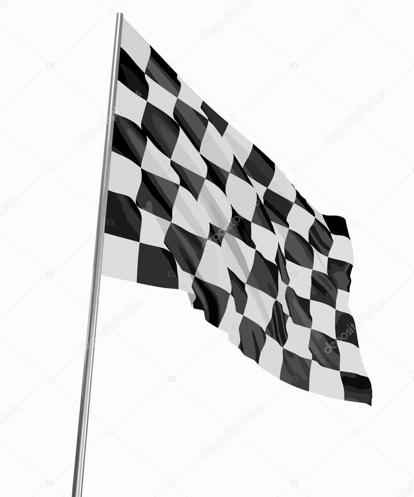 Large Checkered Flag with fabric surface texture. White background.