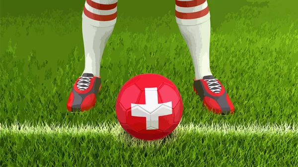 スイスの旗で男とサッカー ボール — ストックベクタ