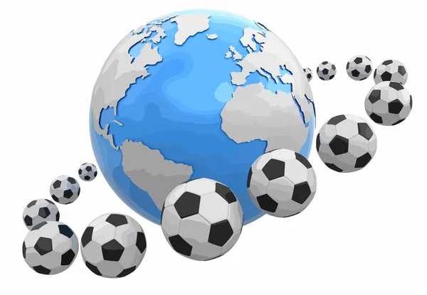 Palloni Calcio Giro Globe Immagine Con Percorso Ritaglio — Vettoriale Stock