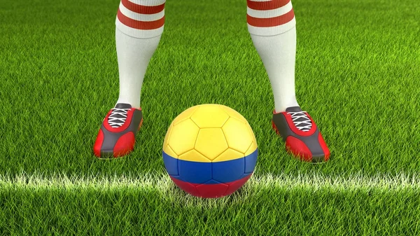 Man Voetbal Bal Met Colombiaanse Vlag — Stockfoto