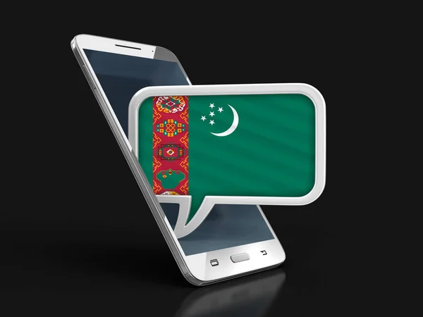 タッチ スクリーンのスマート フォンとトルクメニスタンの旗と吹き出し クリッピング パスとイメージ — ストック写真