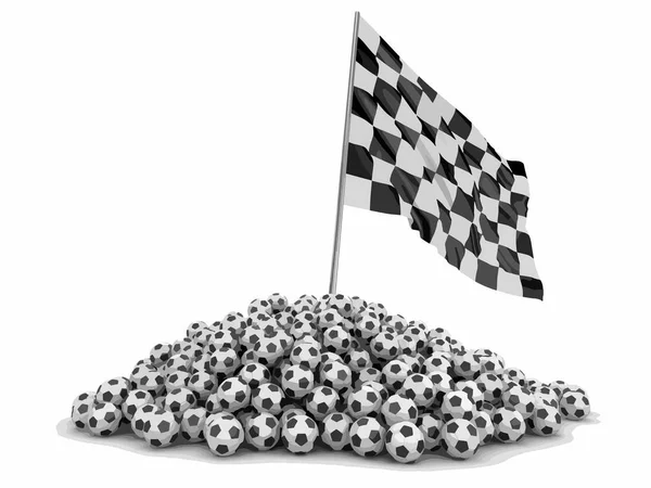 Pilha Bolas Futebol Bandeira Quadriculada Imagem Com Caminho Recorte — Vetor de Stock