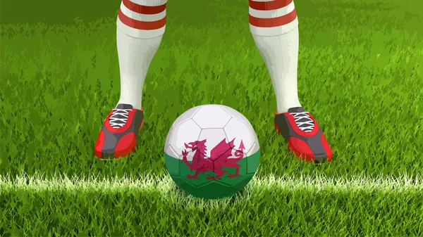 Hombre Pelota Fútbol Con Bandera Galesa — Vector de stock