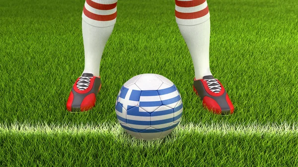 ギリシャのフラグを持つ男とサッカー ボール — ストック写真