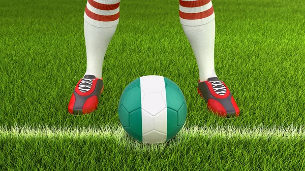 Homem Bola Futebol Com Bandeira Nigeriana — Fotografia de Stock