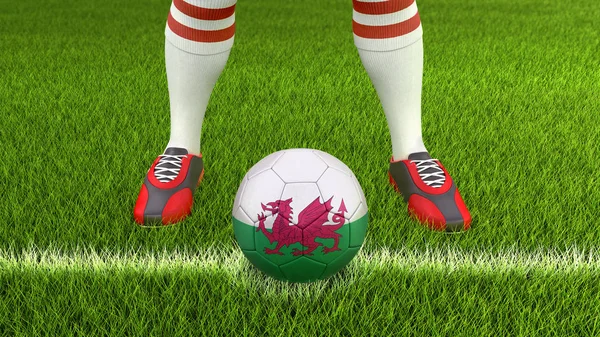 Hombre Pelota Fútbol Con Bandera Galesa — Foto de Stock