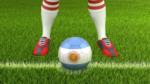 男人和足球球与阿根廷国旗 — 图库照片