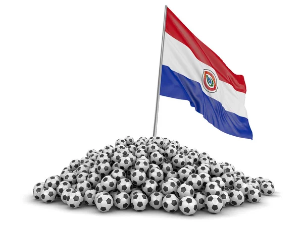 Stapel Soccer Voetballen Paraguayaanse Vlag Afbeelding Met Uitknippad — Stockfoto