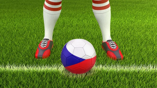 男人和足球球与捷克国旗 — 图库照片