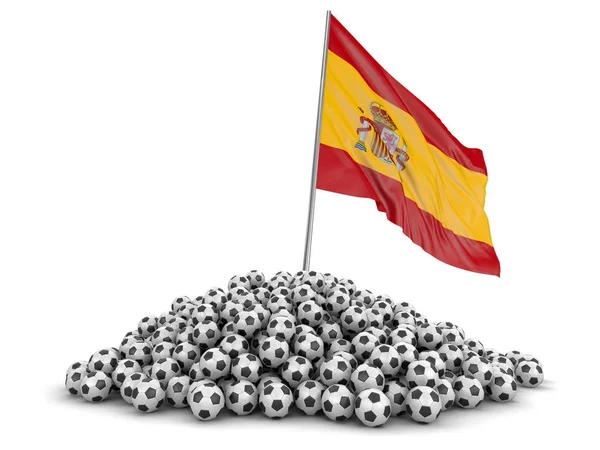 Piłka Nożna Piłki Nożne Hiszpańską Flagę Obraz Ścieżką Przycinającą — Zdjęcie stockowe