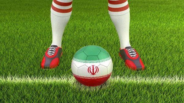 Hombre Pelota Fútbol Con Bandera Iraní —  Fotos de Stock