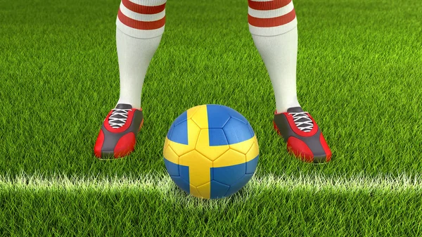 Muž Fotbalový Míč Švédská Vlajka — Stock fotografie