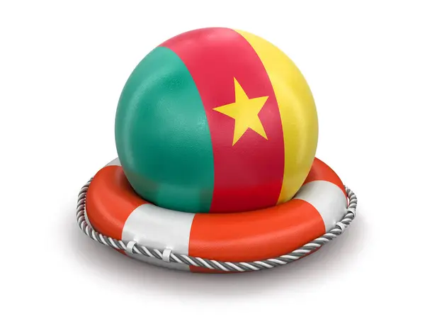 Ball Mit Kamerunafahne Auf Rettungsring Bild Mit Ausschnittspfad — Stockfoto