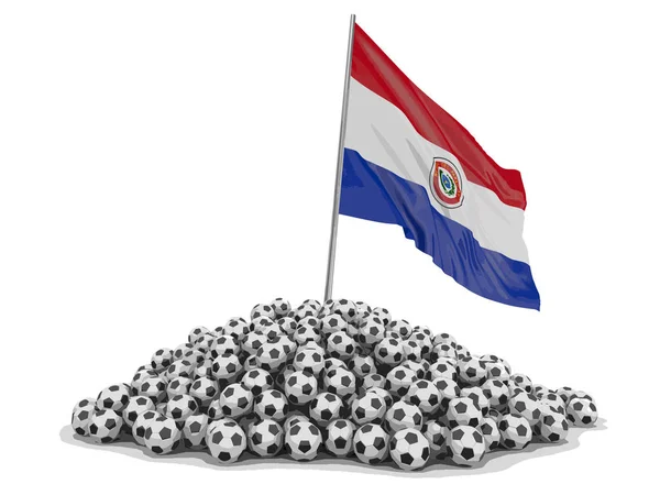 Куча Футбольных Мячей Парагвайский Флаг Изображение Пути Обрезки — стоковый вектор