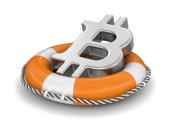 Bitcoin Zeichen Auf Rettungsring Bild Mit Ausschnittspfad — Stockfoto