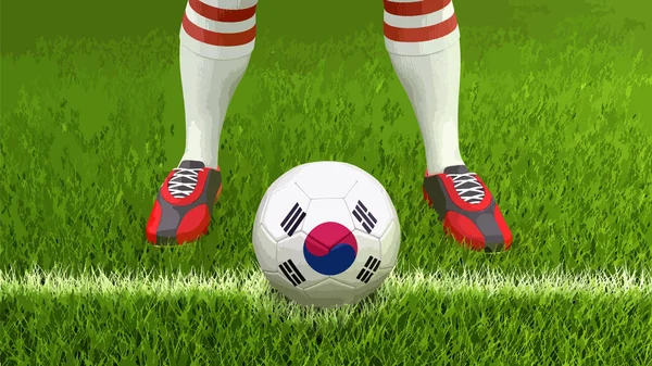 Pria Dan Bola Sepak Bola Dengan Bendera Korea Selatan - Stok Vektor