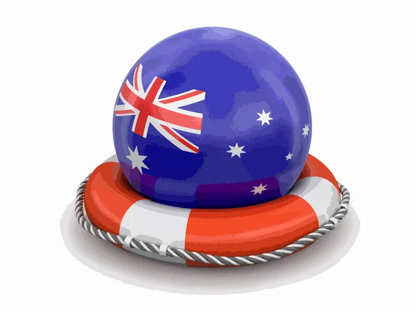 Balle Avec Drapeau Australien Sur Bouée Sauvetage Image Avec Chemin — Image vectorielle
