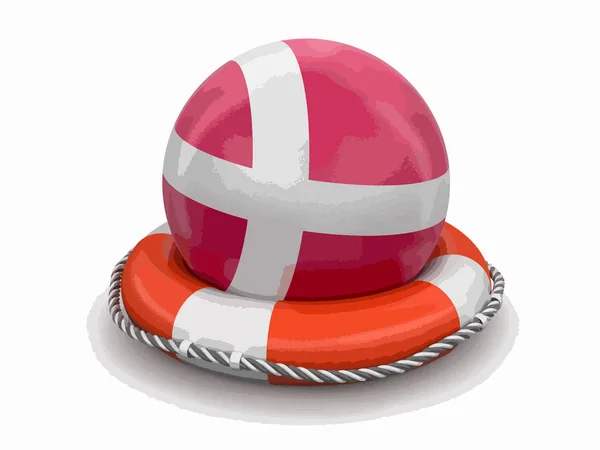 Ball Danish Flag Lifebuoy Image Clipping Path — Stock Vector