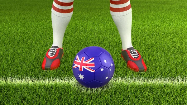 Człowiek Piłka Nożna Piłka Flagą Australijski — Zdjęcie stockowe