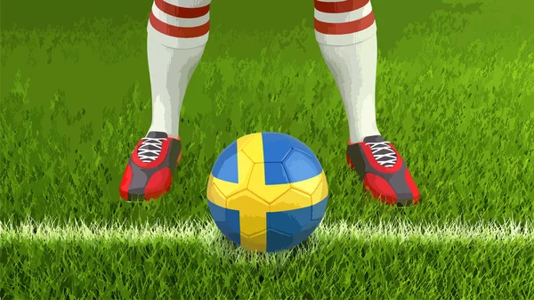 Muž Fotbalový Míč Švédská Vlajka — Stockový vektor