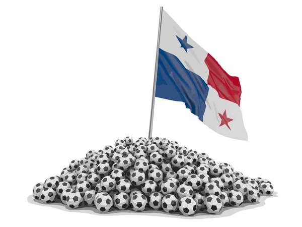 Куча Футбольных Мячей Флаг Панамы Изображение Пути Обрезки — стоковый вектор