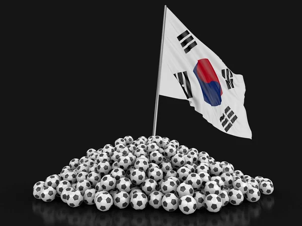 Bola Sepak Bola Dengan Bendera Korea Selatan Gambar Dengan Tapak — Stok Foto