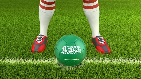 男子和足球与沙特阿拉伯国旗 — 图库照片