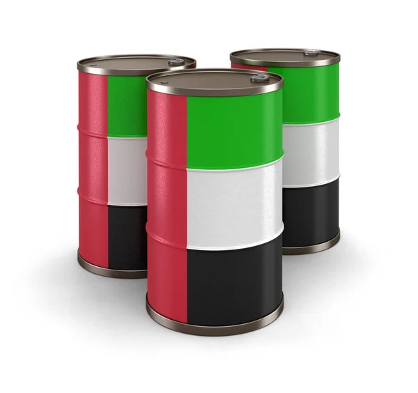 Нефтяная Бочка Флагом Объединенных Арабских Эмиратов Изображение Пути Обрезки — стоковое фото