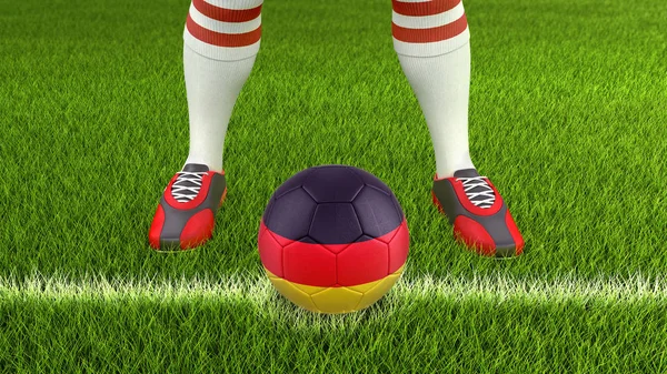 ドイツ国旗の付いた人とサッカー ボール — ストック写真