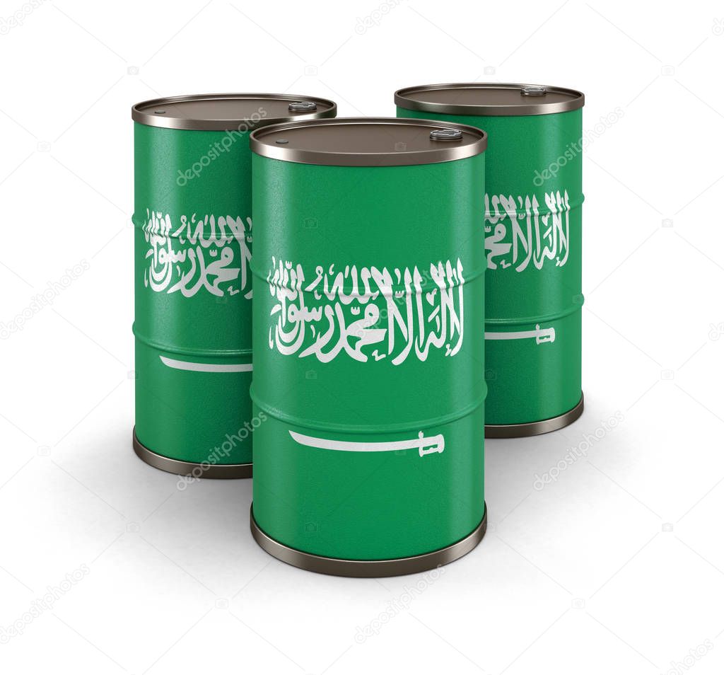 Oil barrel with flag of Saudi Arabia. Image with clipping path
