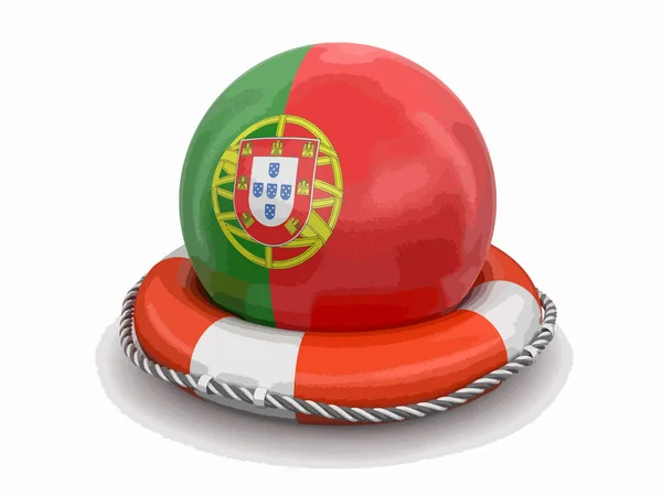 Balle Avec Drapeau Portugais Sur Bouée Sauvetage Image Avec Chemin — Image vectorielle