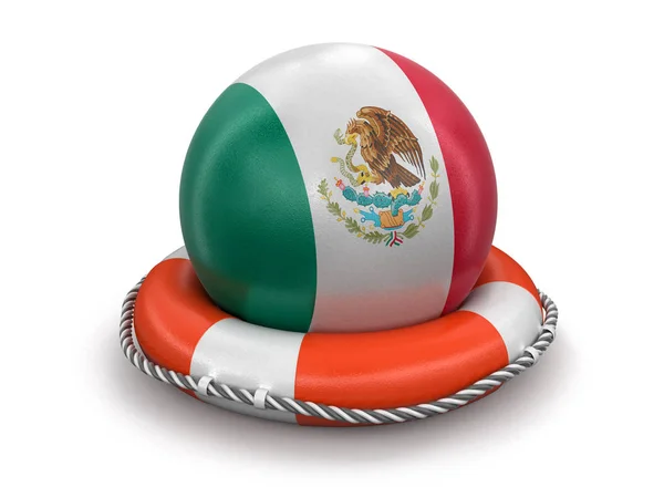 救生圈上有墨西哥国旗的球 带有修剪路径的图像 — 图库照片
