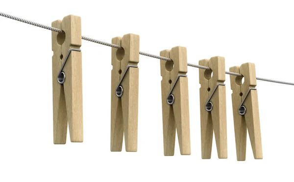 Wooden Clothespins Rope Image Clipping Path — Stock Photo, Image