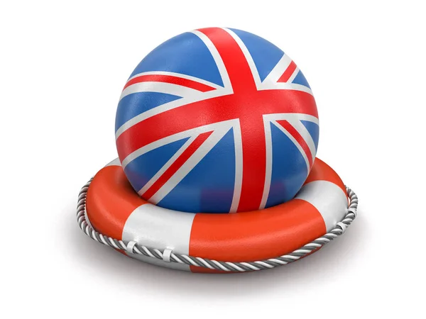 Ball Mit Britischer Flagge Auf Rettungsring Bild Mit Ausschnittspfad — Stockfoto