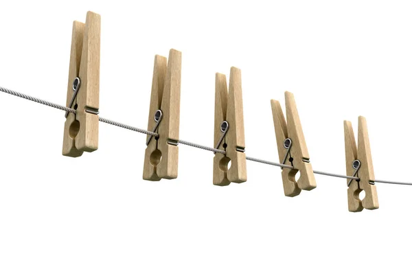 Wooden Clothespins Rope Image Clipping Path — Stock Photo, Image