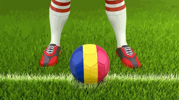 人和足球与罗马尼亚旗子 — 图库矢量图片