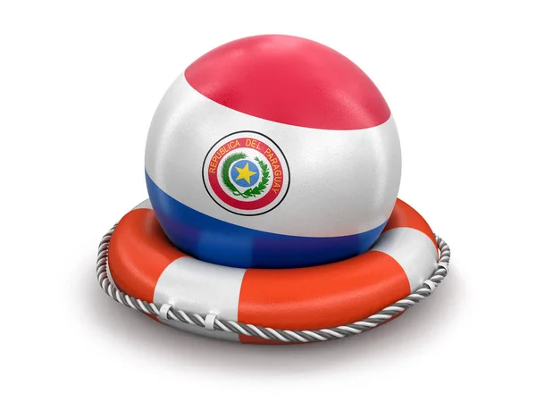 Ball Mit Paraguayischer Flagge Auf Rettungsring Bild Mit Ausschnittspfad — Stockfoto