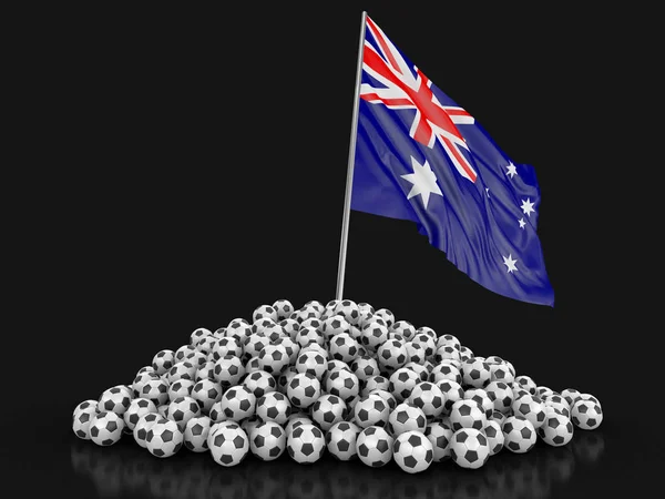Pile Ballons Football Drapeau Australien Image Avec Chemin Coupure — Photo
