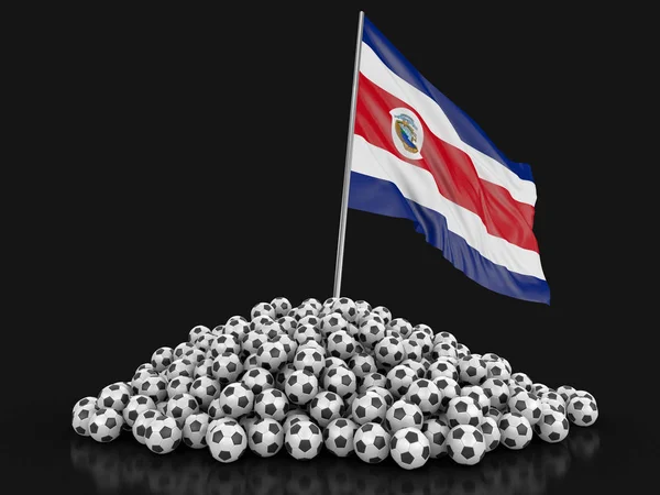 Куча Футбольных Мячей Флаг Коста Рики Изображение Пути Обрезки — стоковое фото