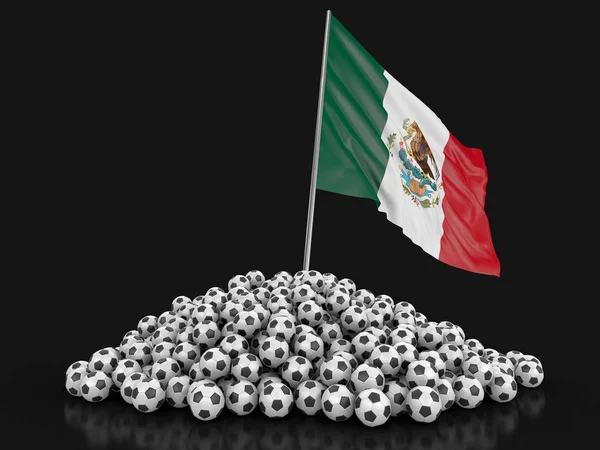 Montón Balones Fútbol Bandera Mexicana Imagen Con Ruta Recorte —  Fotos de Stock