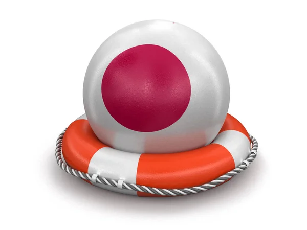 Ball with Japanese flag on lifebuoy. Image with clipping path