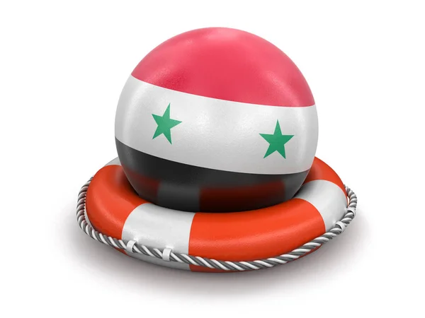 救生圈上有叙利亚国旗的球 带有修剪路径的图像 — 图库照片