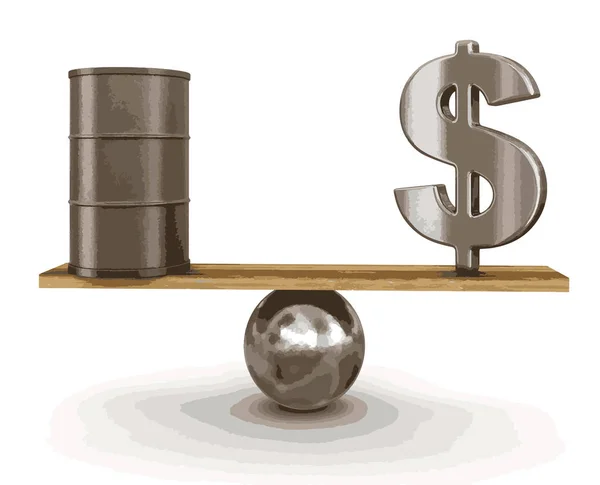 Barile Petrolio Dollaro Segno Equilibrato Tavola Immagine Con Percorso Ritaglio — Vettoriale Stock