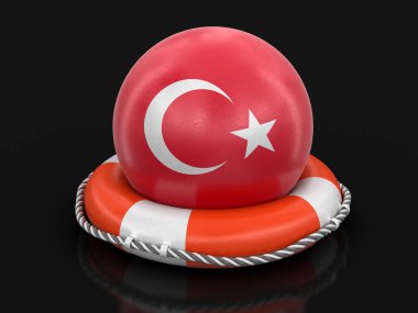 Lifebuoy üzerinde Türk bayrağı ile top. Görüntü kırpma yolu ile