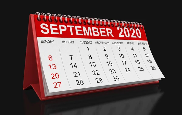 Takvim Eylül 2020 Kırpma Yolu Dahil — Stok fotoğraf