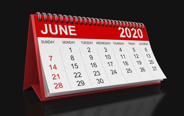 Календар Червень 2020 Року Відсічний Контур Включено — стокове фото